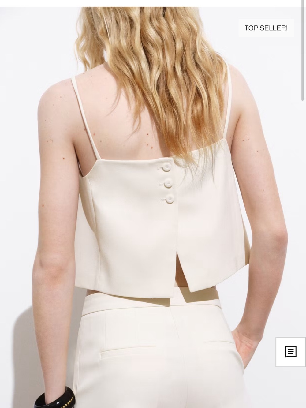 NWT Mango Cream Buttoned Back Crepe Crop Top Cream Ivory Size Small